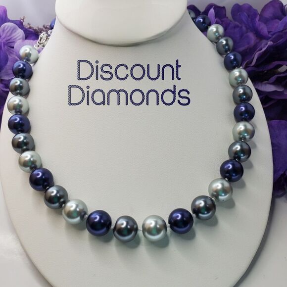 12 mm Three Color Blue Silver Grey 4 Piece Set South Sea Shell Pearls 925 Clasps - Picture 5 of 6